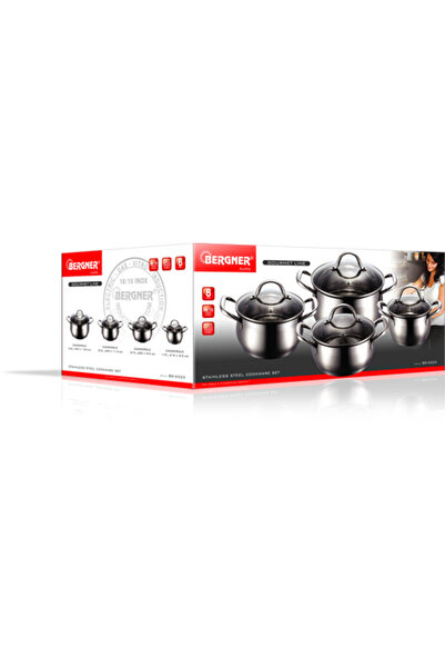 Bergner Cookware Set Of 4 Pots With Lids Stainless Steel Induction Oven Gourmet