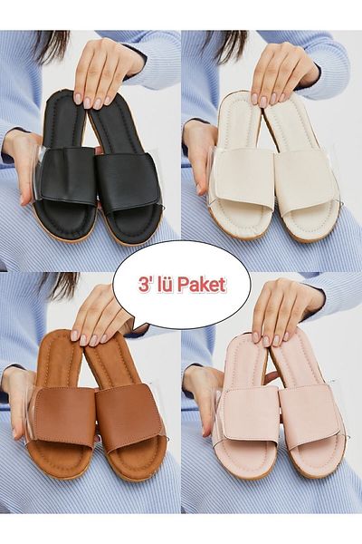 Moda Devrin 3-Pack Transparent Side Women's Slippers Open Front Outdoor and Home Slippers Dowry Bundle Set