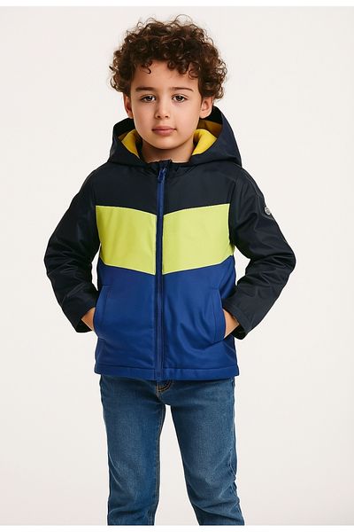 Verscon Boy's Hooded Zipper Closure Fleece Waterproof Raincoat Coat