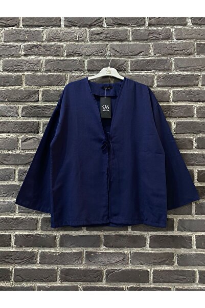 Sas Bağlama Detaylı Keten Kimono - Ferah Kesim