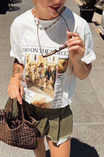 Le'sluette shadow of style Newspaper Printed Oversize 100% Cotton T-Shirt