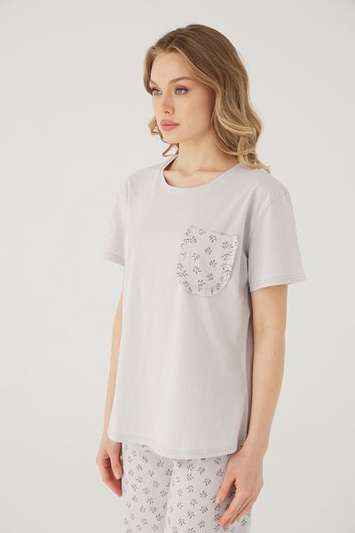 TURAY Wishes Comfort Kısakol 100% Cotton Women's Gray Pajama Set