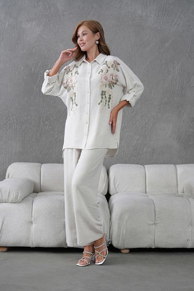 BURRASCA Embroidered Stone Linen Suit
