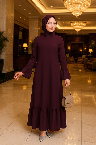 Neva Style Μανίκι Flounced Σκούρο Μωβ Φόρεμα Hijab 5729kmor