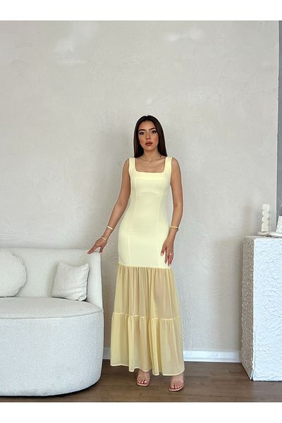 Nesil Skirt Hem Chiffon Detail Evening Dress Graduation Wedding Women's Dress