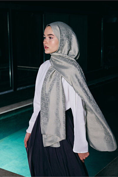 Qef İpek Jakar Monogram Şal Vizon