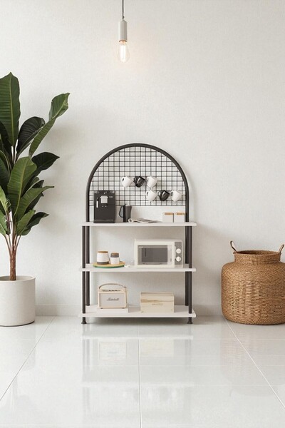 Mobitopya Çevir Kur Beyaz Raflı Kahve Köşesi Dolabı | Mutfak Düzenleyici, Stand, 71*134*35