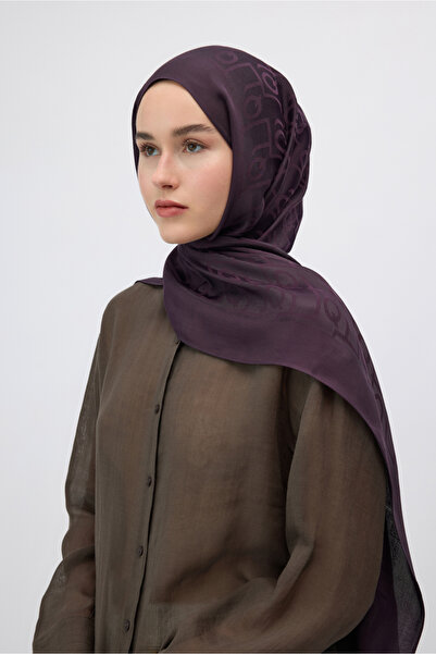 Qef İpek Jakar Monogram Şal Mürdüm