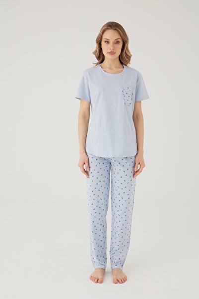 TURAY Set pijamale albastre pentru femei Wishes Comfort, 100% bumbac
