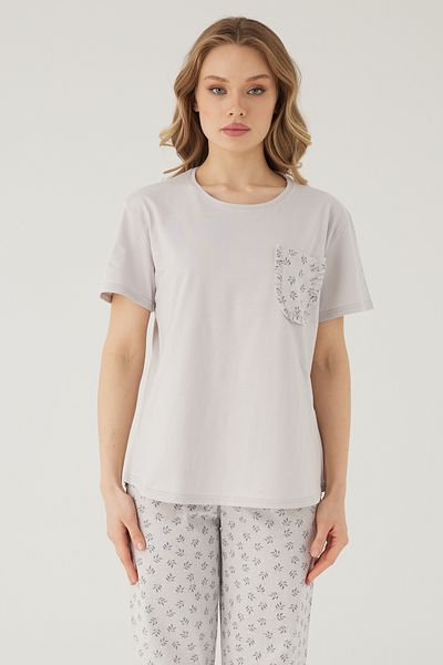 TURAY Wishes Comfort Kısakol 100% Cotton Women's Gray Pajama Set
