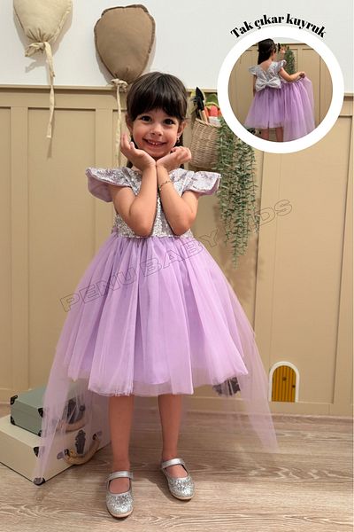 penu baby kids Lilac Sequin Short Sleeve Tulle Skirt Baby Girl Dress - Elizabeth