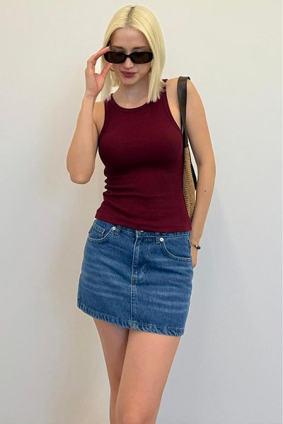 Madmext Burgundy Thick Strap Regular Cut Basic Undershirt Mg2059