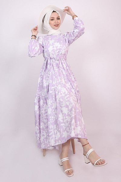 ENDERON Λευκό Floral Flared Hijab εποχιακό φόρεμα