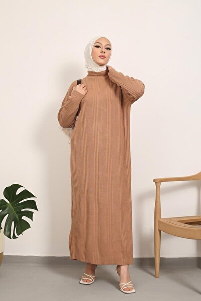 Kirazgym Φόρεμα Hijab με μακρύ πλεκτό Ravza με ραβδώσεις