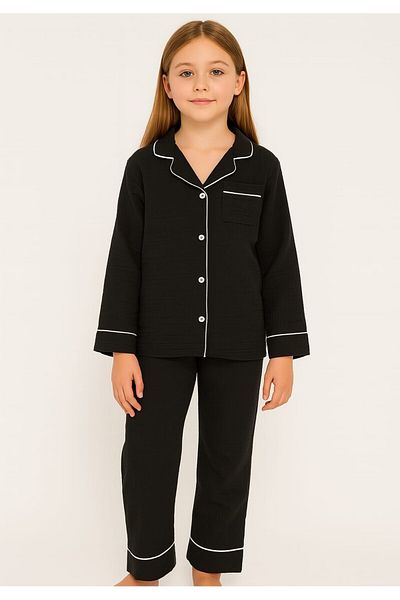 Tosyalı Burak Bebe Shirt Collar Buttoned Unisex Kids Muslin Pajama Set