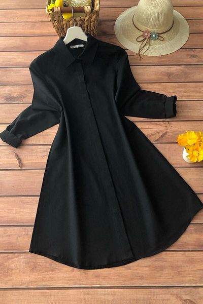 Kirazgym Γυναικείο μαύρο πουκάμισο Boyfriend Tunic