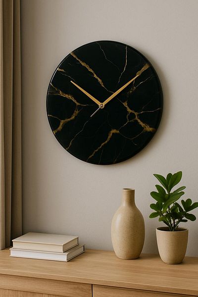Ready For Chai Handmade Epoxy Resin Wall Clock – Round Resin Clock For Modern Home Decor – Elegant Wall Clock 40cm