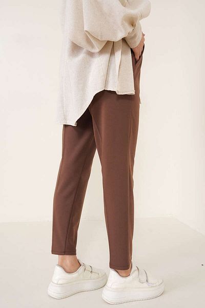 Maystore Women's Bitter Brown Carrot Cut Pants – High Waist, Elastic Waist, Ankle Length Fabric Pants