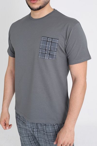 TURAY Leeds Wrist 100% Cotton Men's Short Sleeve Plaid Gray Pajama Set