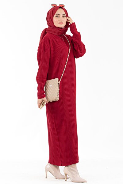 Kirazgym Φόρεμα Hijab με μακρύ πλεκτό Ravza με ραβδώσεις