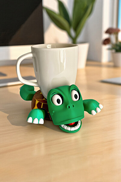 Kreta3D Sevimli Kaplumbağa Bardak Altlığı – Hareketli ve Eğlenceli Kupa Altlığı (Sarı Çizgili)