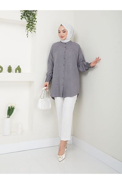 Maystore Linen Combination - Ribbed Detailed Shirt and Carrot Pants Set
