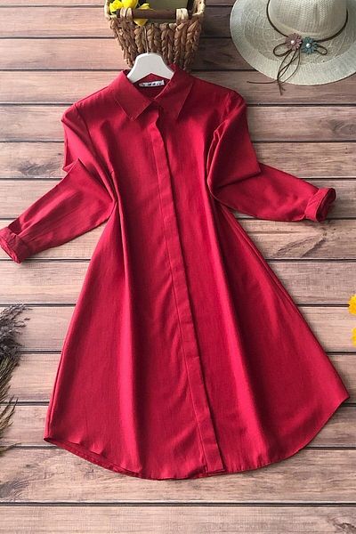 Kirazgym Women's Red Boyfriend Tunic Shirt