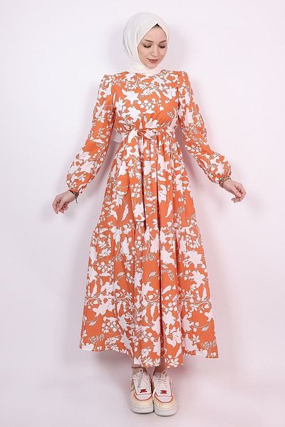 ENDERON Λευκό Floral Flared Hijab εποχιακό φόρεμα
