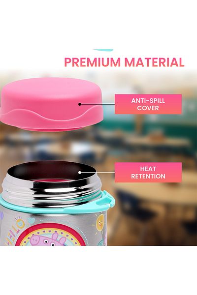 Bamboo Bark Peppa Pig Insulated Stainless Steel Food Jar with Spoon – Kids Thermal Lunch Container