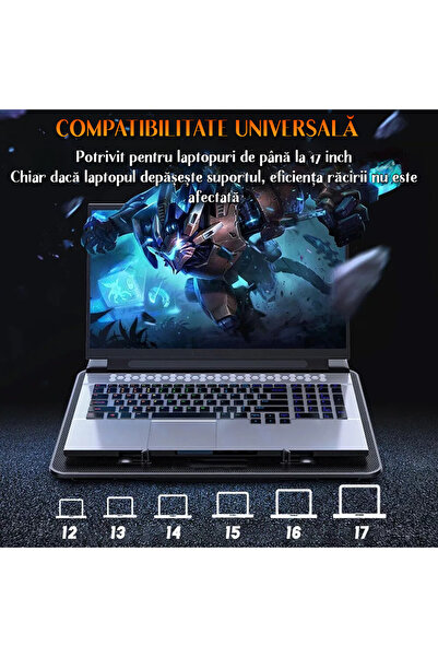 VENTLEX Cooler Laptop Gaming Si Suport Laptop Cu 5 Trepte De Ajustare, Compatibilitate 10-18 Inch Negru