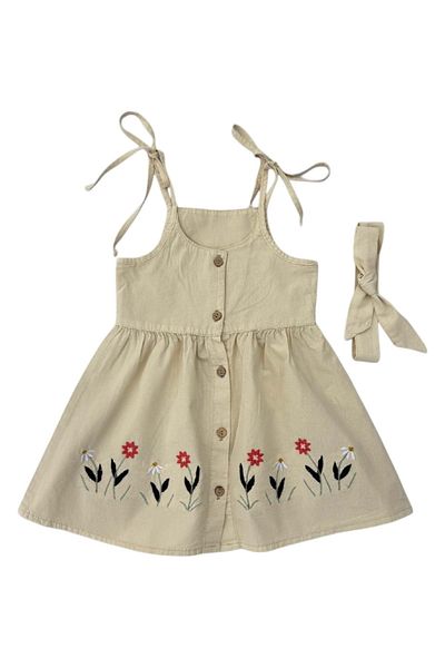 Babexi Bandanali Embroidered Colorful Dress Beige