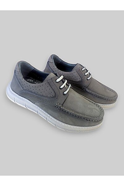 BİRKAN Birkan 4071 Gray Genuine Leather Lightweight Comfortable Casual Shoes