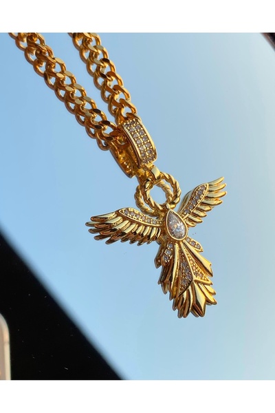 Inure Jewelry Anka Kuşu Kolye Moda Kadın Fashion Serenay Gold Kaplama Beyaz Taş Kolye