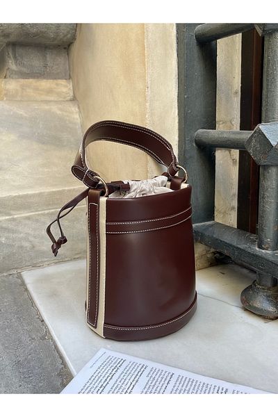 nura Brown Women's Drawstring Bucket Hand and Shoulder Bag