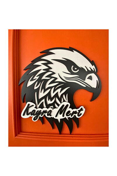 WoodenZoo Hediyelik Kişiye Isme Özel Kartal Temalı Ahşap Kapı Süsü, Duvar Süsü-2( Bjk Siyah-beyaz)