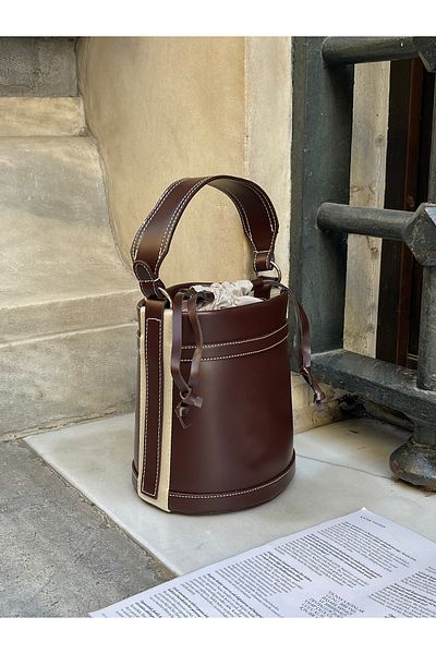 nura Brown Women's Drawstring Bucket Hand and Shoulder Bag