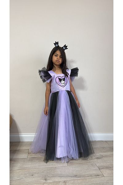 Zey Baby Kuromi Printed Dress and Crown Birthday and Party Dress