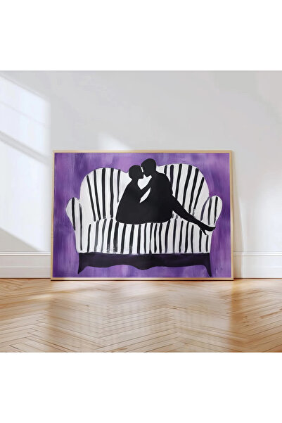 HİGUERA Ρομαντικό ντεκόρ Ζευγάρι ερωτευμένο σε μωβ φόντο Πίνακας με φυσικό ξύ...