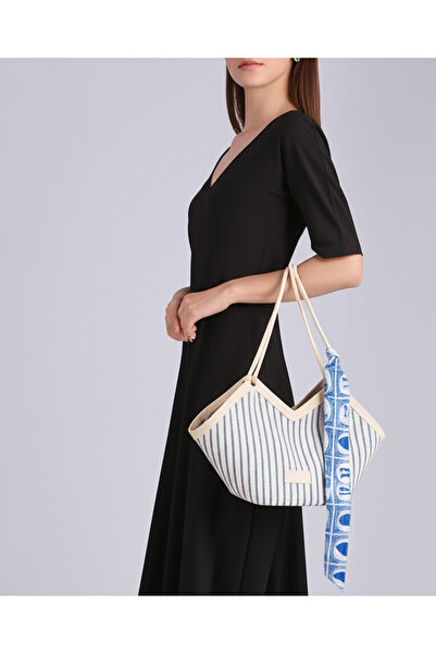 Rivina Geantă de mână și de umăr pentru femei din pânză V croială cu detaliu de eșarfă