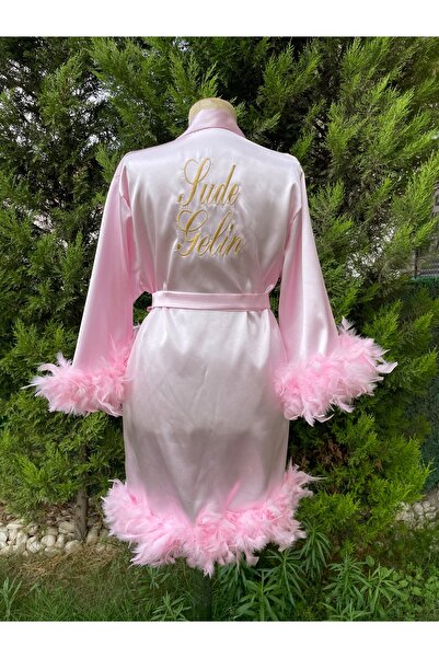 Before To Be Bride Şeker Pembesi Kol Etek Tüylü sabahlık