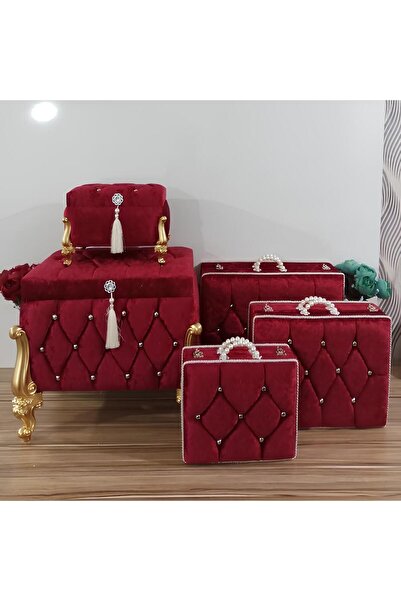Sandık Dünyası Gelin Sandığı Damat Nişan Bohça Çanta Bavul Çeyiz Sandık 5li 0607