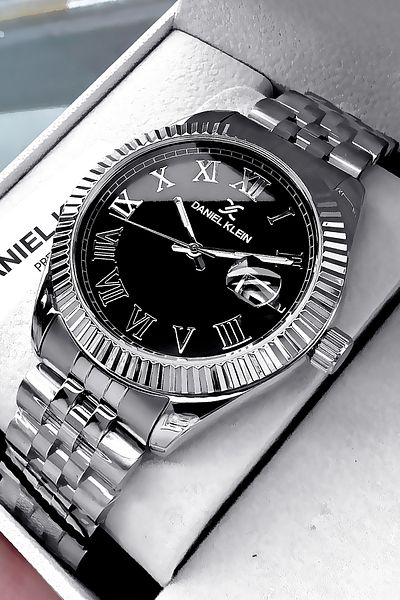 Daniel Klein Original Men Wrist Watch 3 Atm Waterproof Silver Black Color Steel Cord Gift Wristband Dkh4526C2