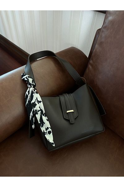 NOTHING Women's Coffee Belt Detailed Scarf Gift Hand and Shoulder Bag Leona