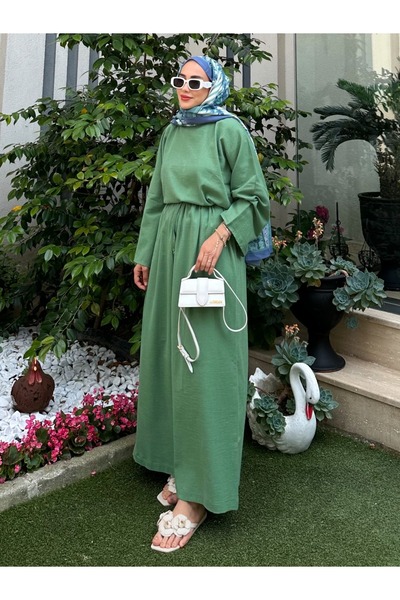 Moda Lippa Σετ πράσινη φούστα από βιολογικό ύφασμα Şile Çağla