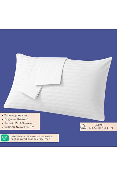 MamCrazy 100% Cotton Satin Pillowcase Set of 2 – White, Striped (50X70 cm)