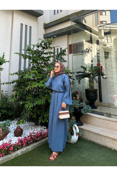 Moda Lippa Organik Şile Bezi İndigo Etekli Takım