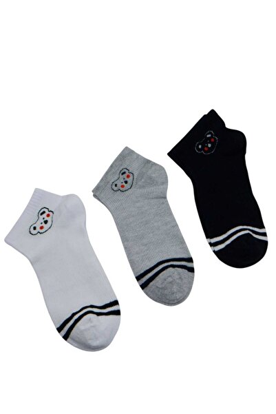 Matrax 3'lü Pamuklu Dikişsiz Ayıcık Figürlü Patik Çorap