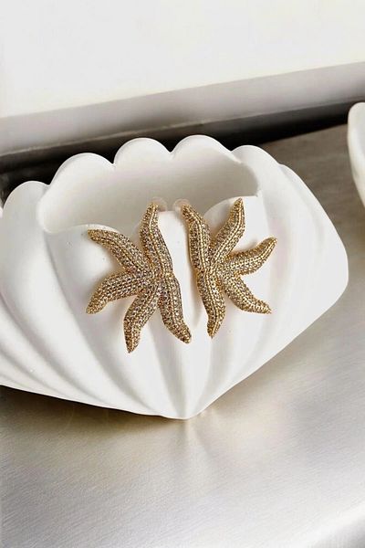 Leo'Stone Premium Series - Zircon Stone Plated, Starfish Model Non-Tarnish Stylish Women's Earrings