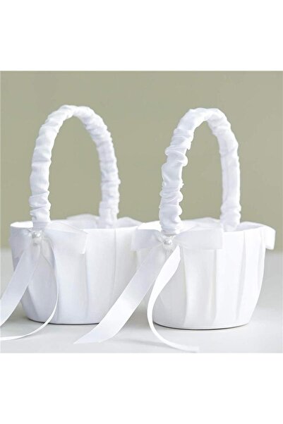 Choice سلة زهور بيضاء للبنات من قطعتين مقاس 20 سم، سلة زهور حريرية لحفلات الز...