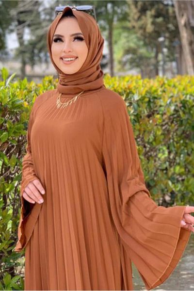 TRENDTESETTÜR Γυναικείο Tan Πλισέ Casual Φόρεμα 0963